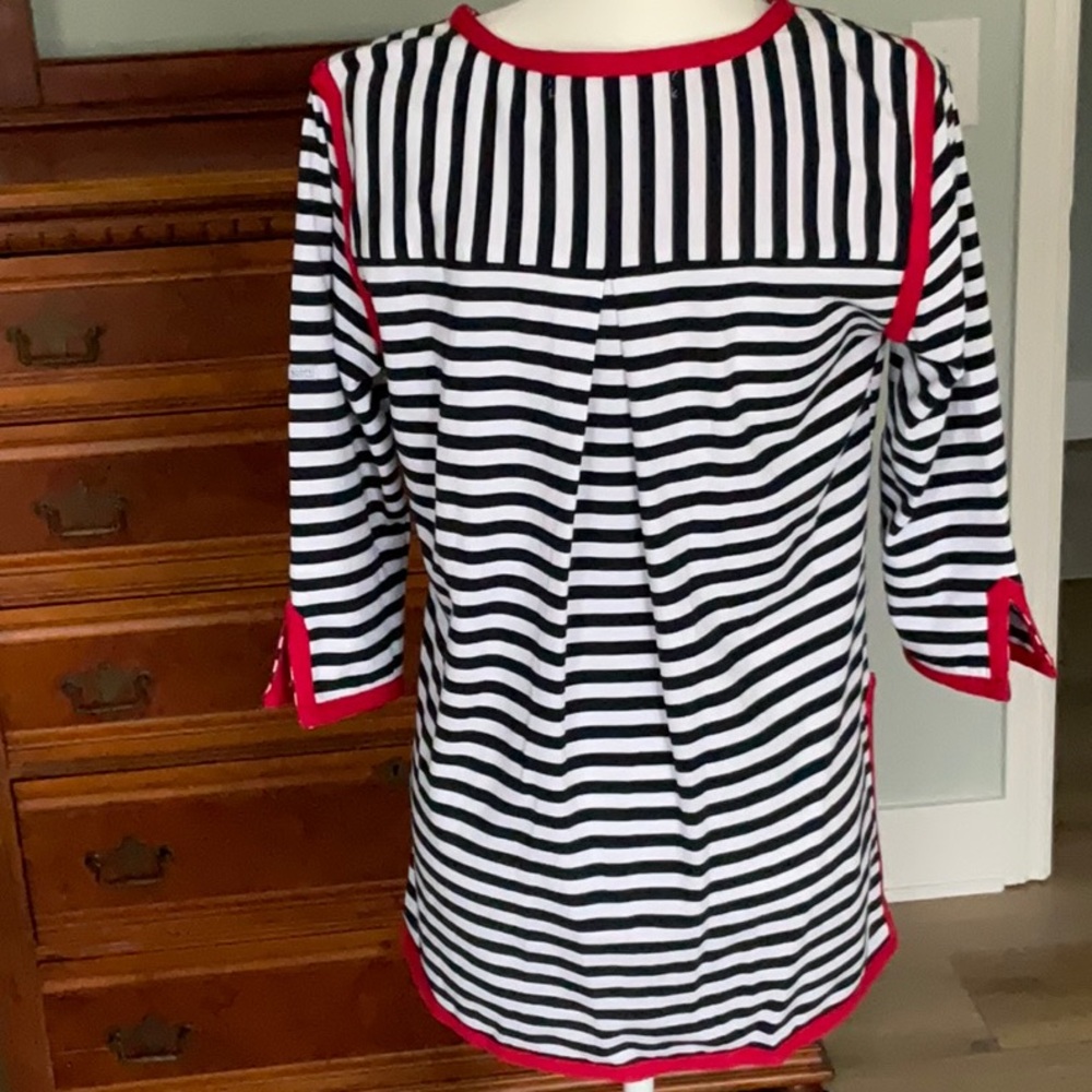Gretchen Scott Blue, White and Red Classic Coastal Striped Tunic Size L Nautical - Picture 8 of 10